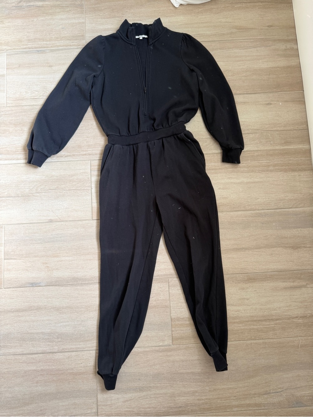 Z Supply Black Long-Sleeve Zip-Front Jumpsuit